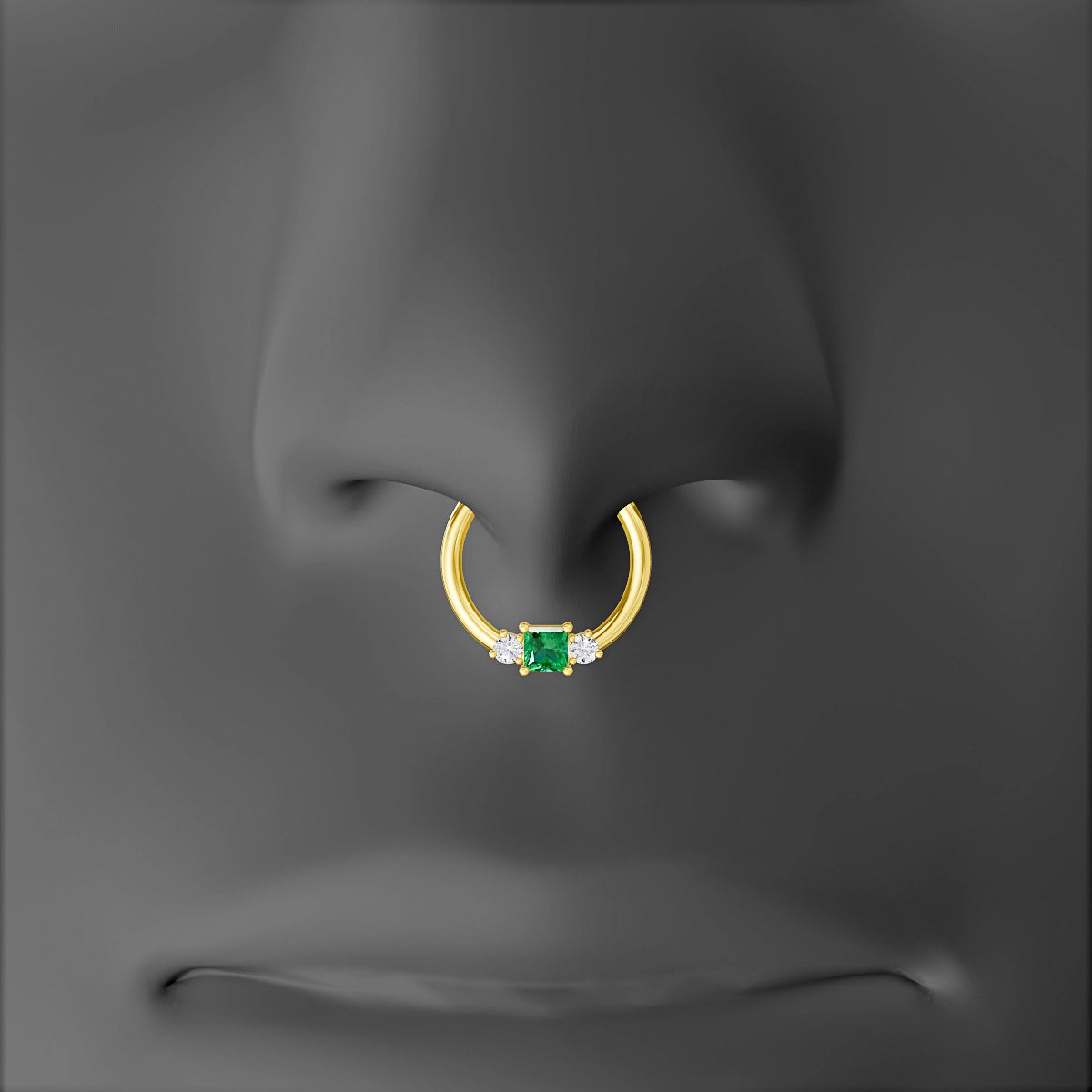 Grace | 18k Yellow Gold 9.5 mm Trilogy Princess Emerald & Diamond Septum Piercing