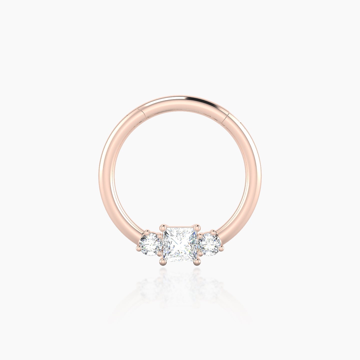 Grace | 18k Rose Gold 9.5 mm Trilogy Princess Diamond Septum Piercing