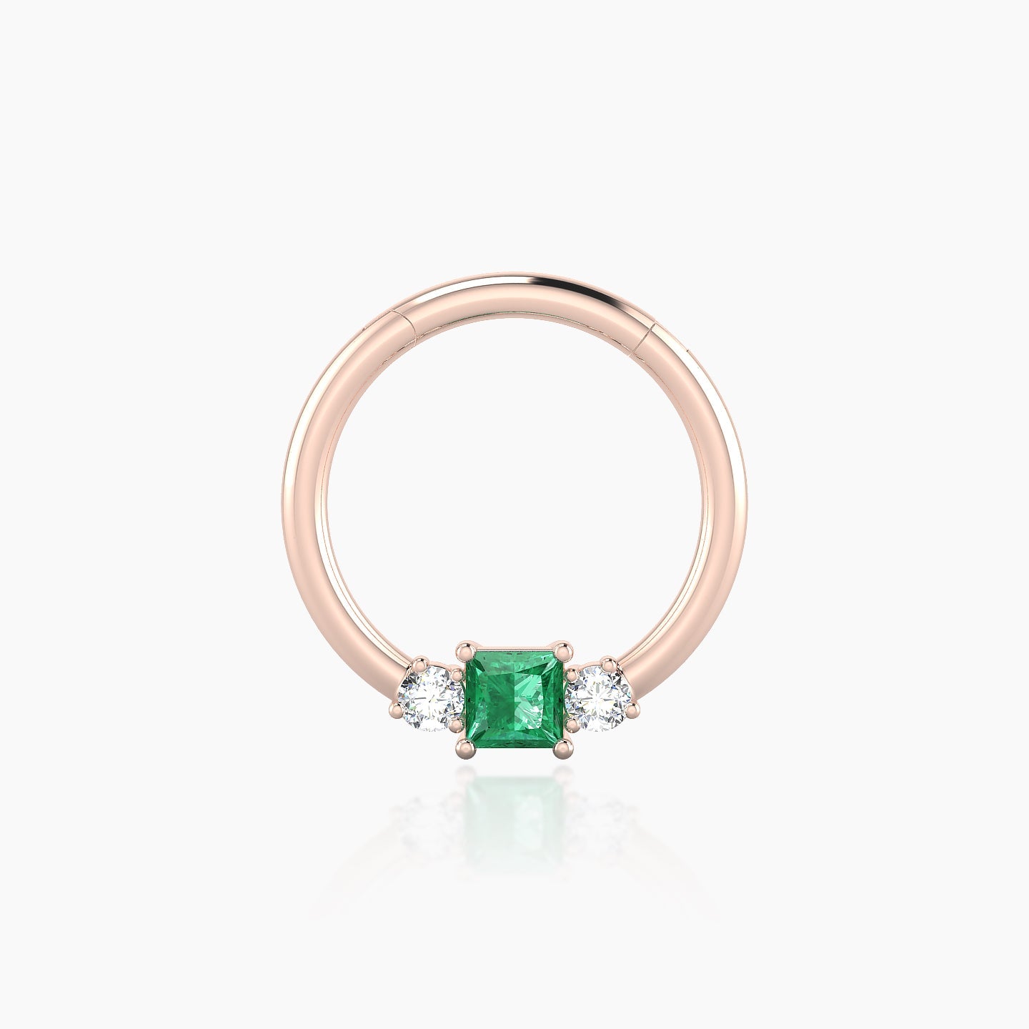 Grace | 18k Rose Gold 9.5 mm Trilogy Princess Emerald & Diamond Septum Piercing