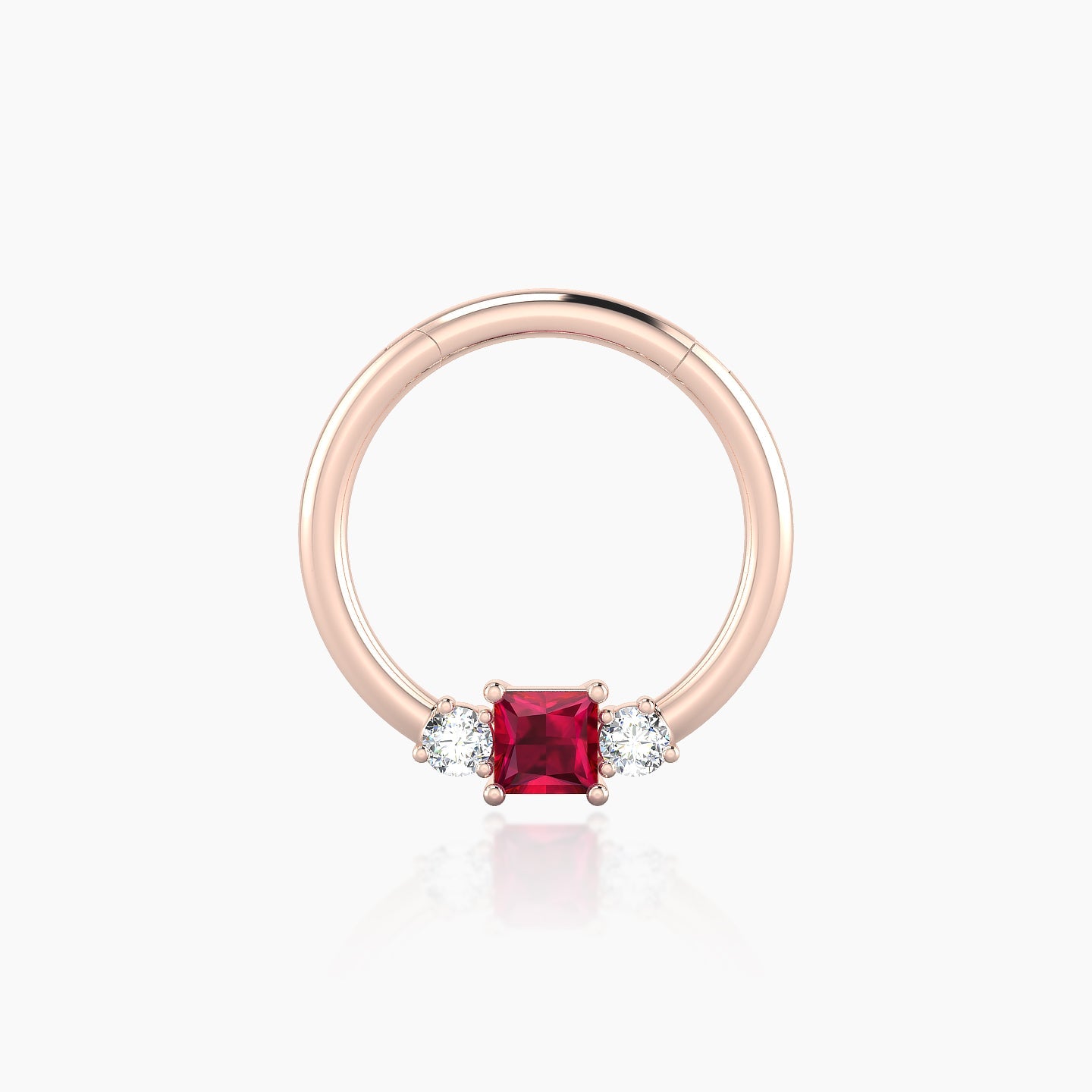 Grace | 18k Rose Gold 9.5 mm Trilogy Princess Ruby & Diamond Septum Piercing