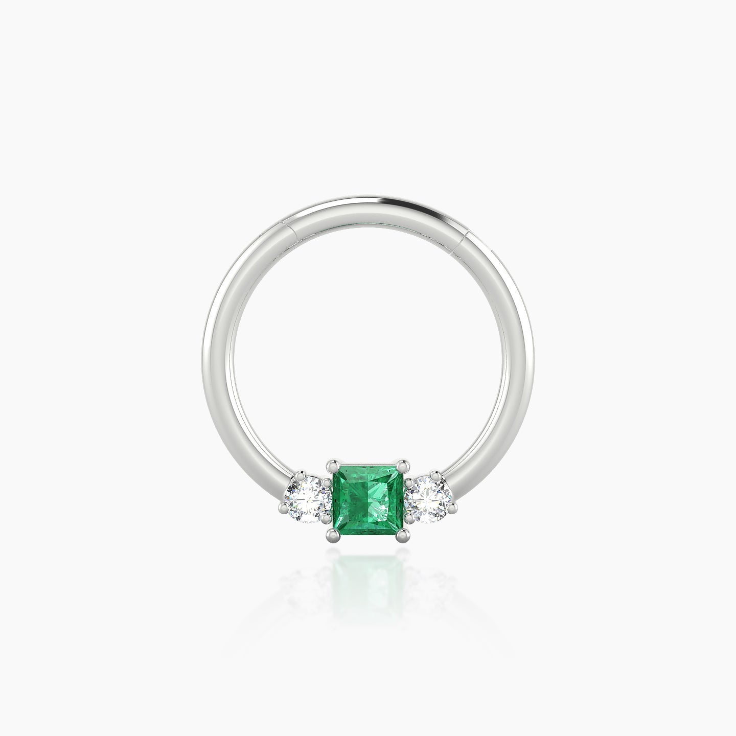 Grace | 18k White Gold 9.5 mm Trilogy Princess Emerald & Diamond Septum Piercing