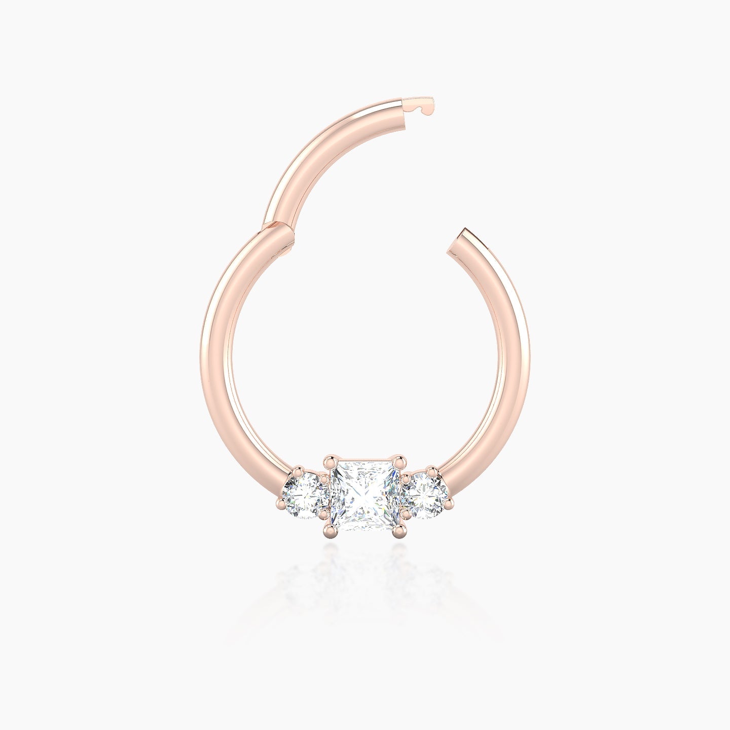 Grace | 18k Rose Gold 9.5 mm Trilogy Princess Diamond Septum Piercing