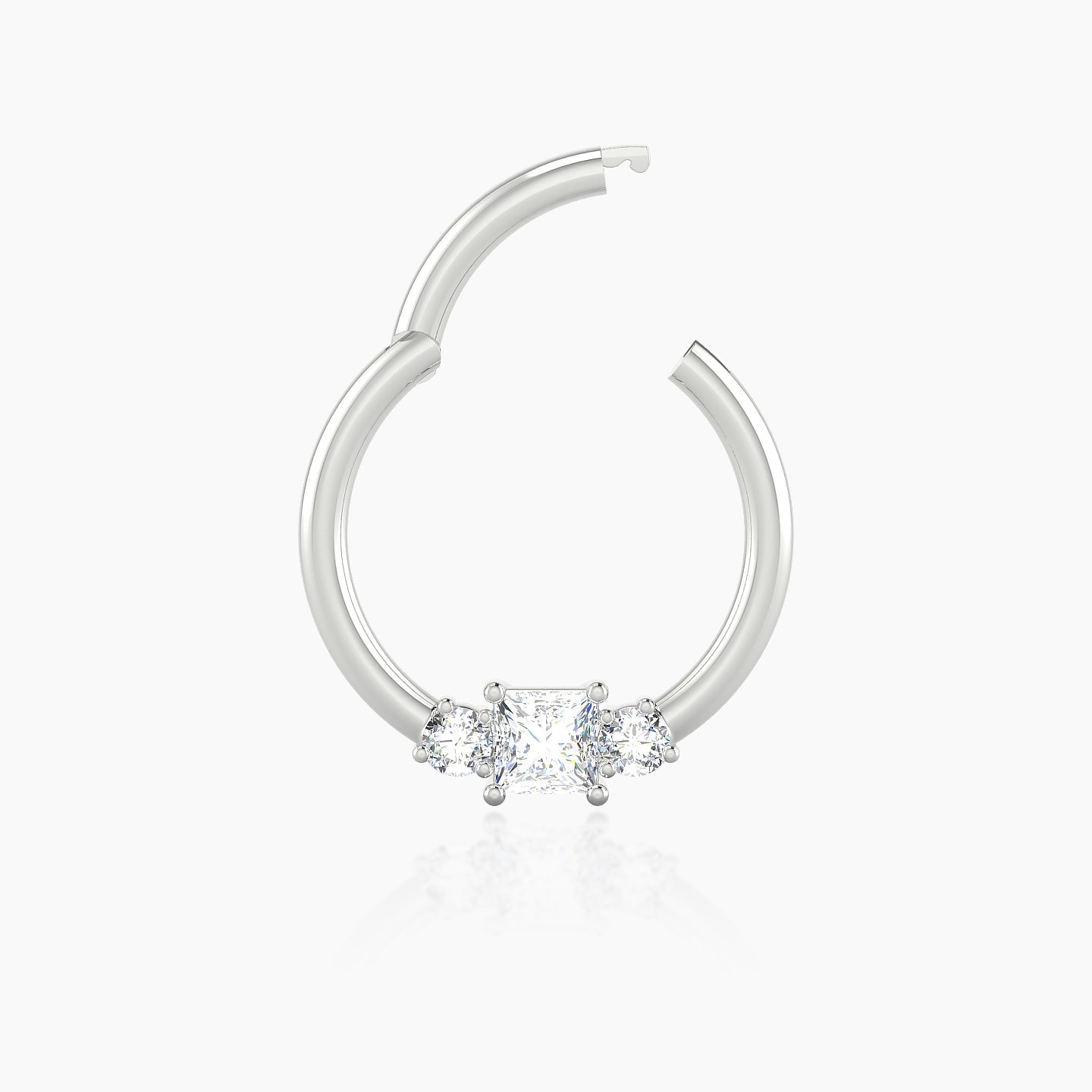 Grace | 18k White Gold 9.5 mm Trilogy Princess Diamond Septum Piercing