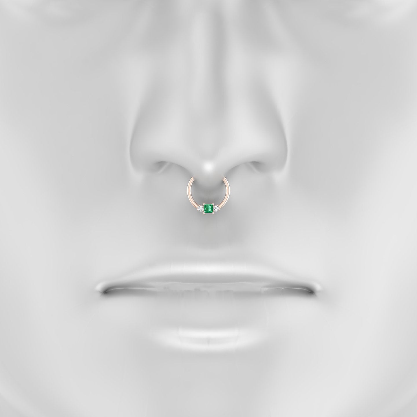 Grace | 18k Rose Gold 9.5 mm Trilogy Princess Emerald & Diamond Septum Piercing