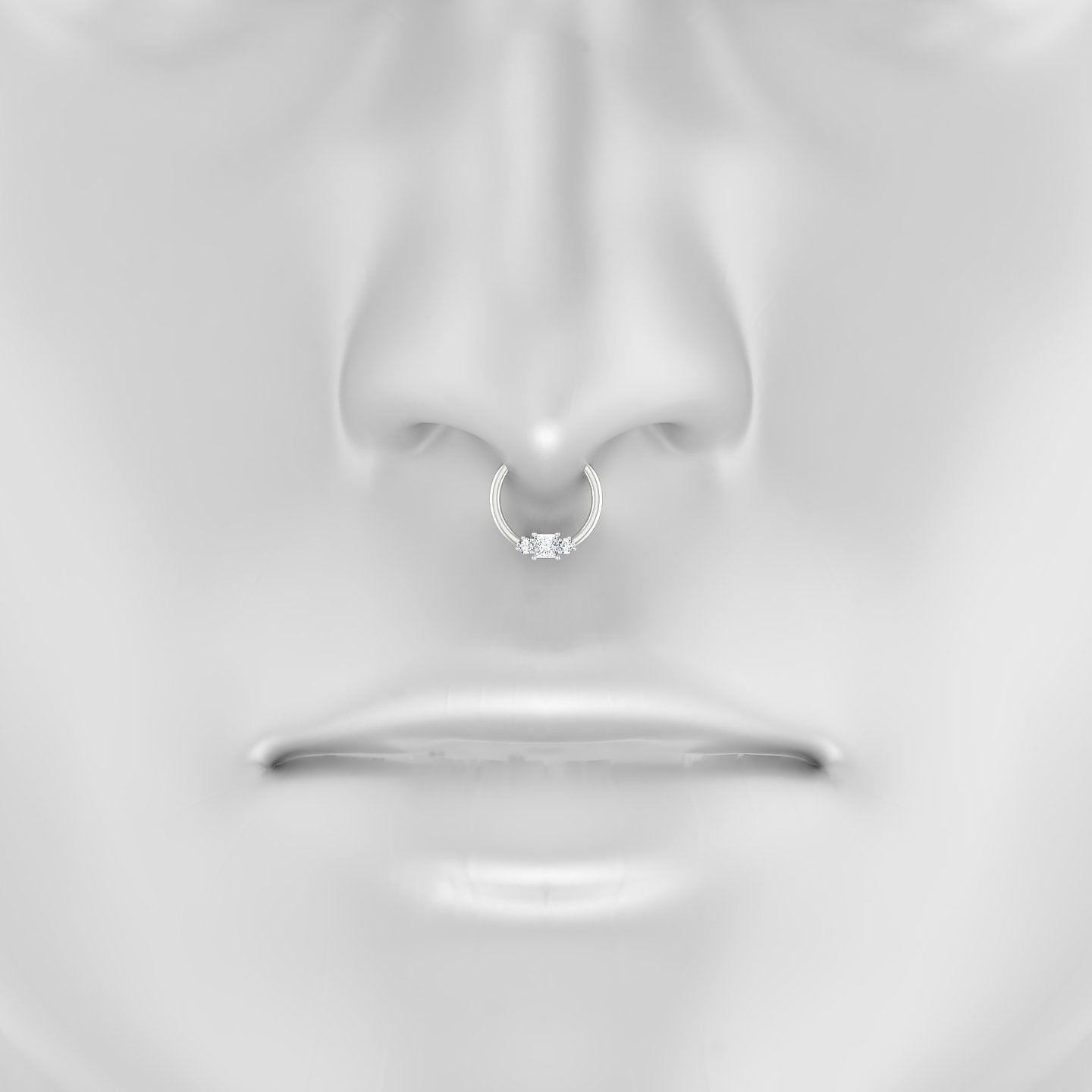 Grace | 18k White Gold 9.5 mm Trilogy Princess Diamond Septum Piercing