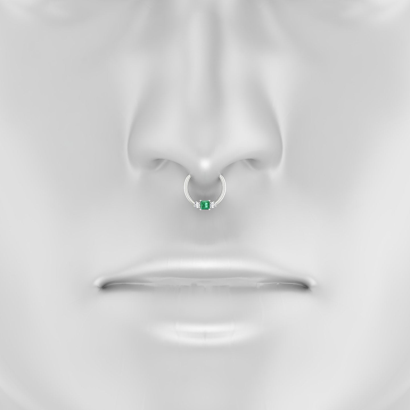 Grace | 18k White Gold 9.5 mm Trilogy Princess Emerald & Diamond Septum Piercing