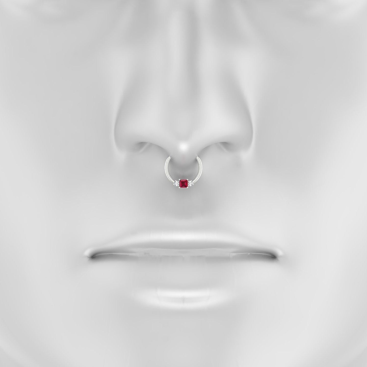 Grace | 18k White Gold 9.5 mm Trilogy Princess Ruby & Diamond Septum Piercing