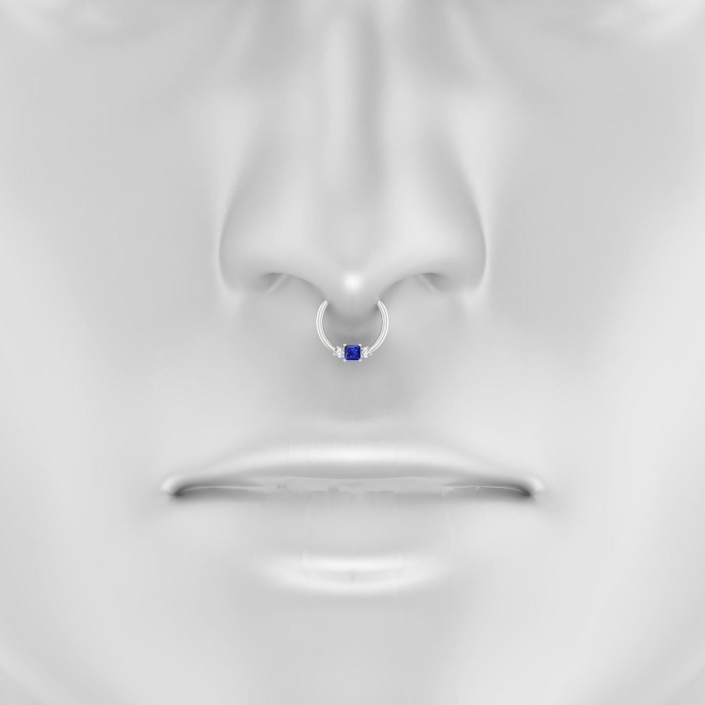 Grace | 18k White Gold 9.5 mm Trilogy Princess Sapphire & Diamond Septum Piercing