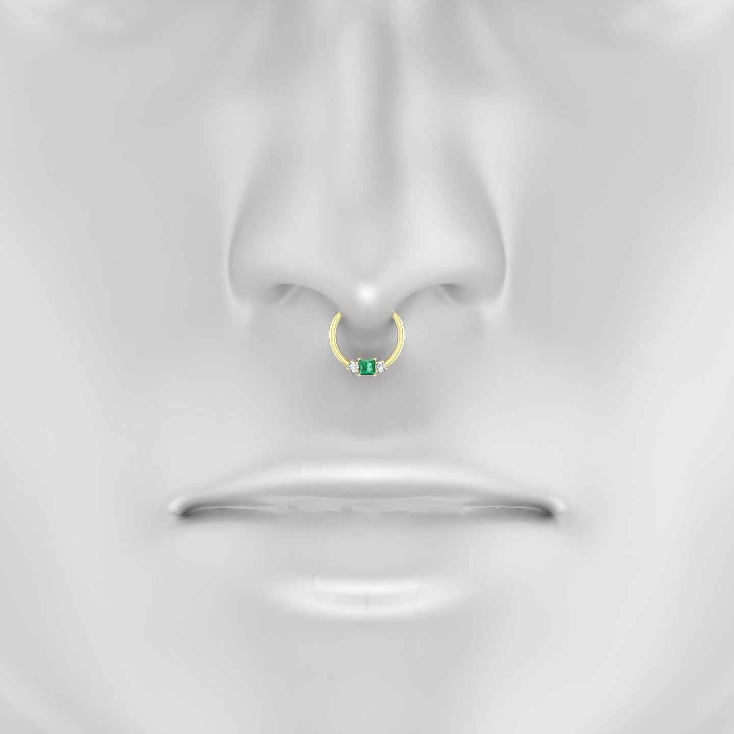 Grace | 18k Yellow Gold 9.5 mm Trilogy Princess Emerald & Diamond Septum Piercing