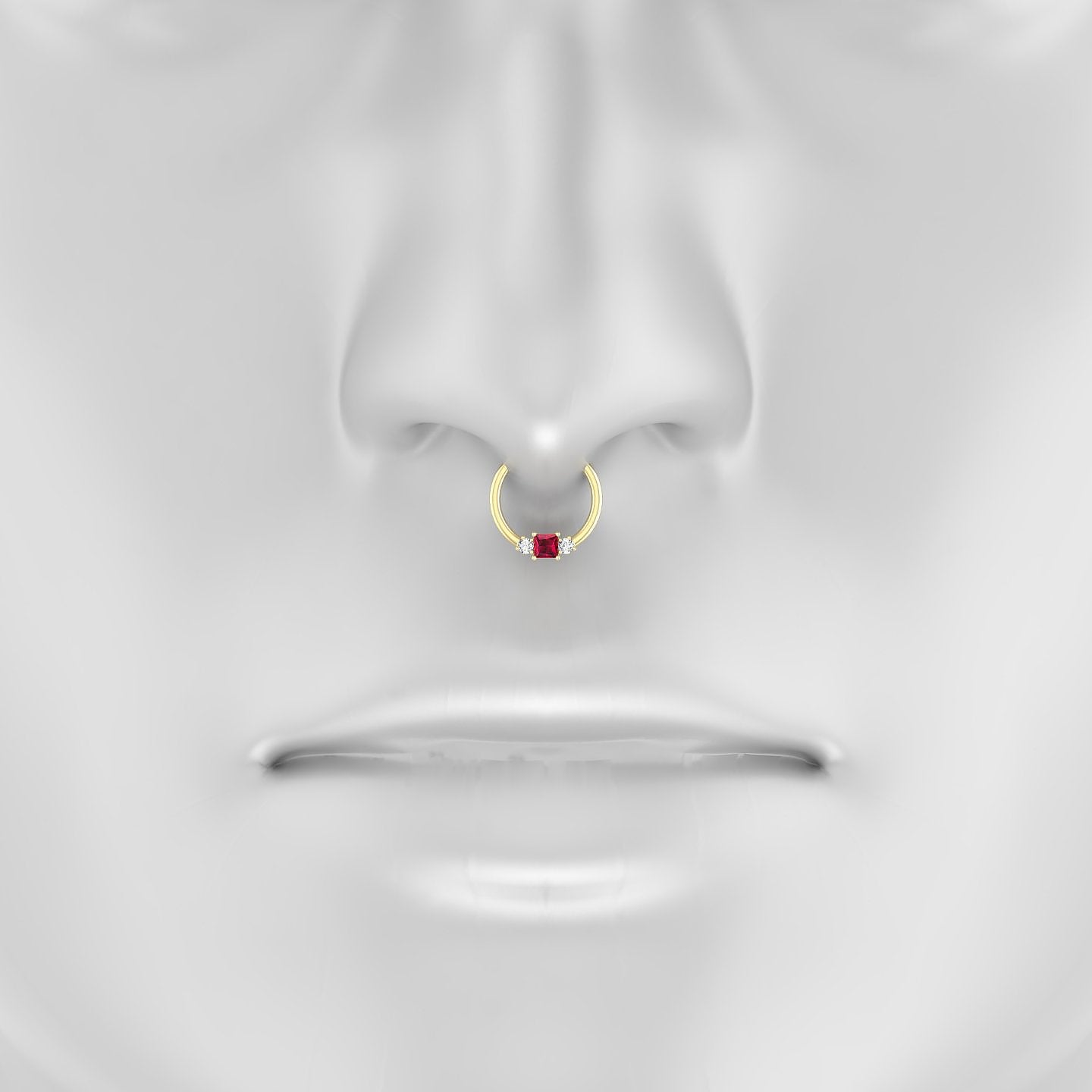 Grace | 18k Yellow Gold 9.5 mm Trilogy Princess Ruby & Diamond Septum Piercing