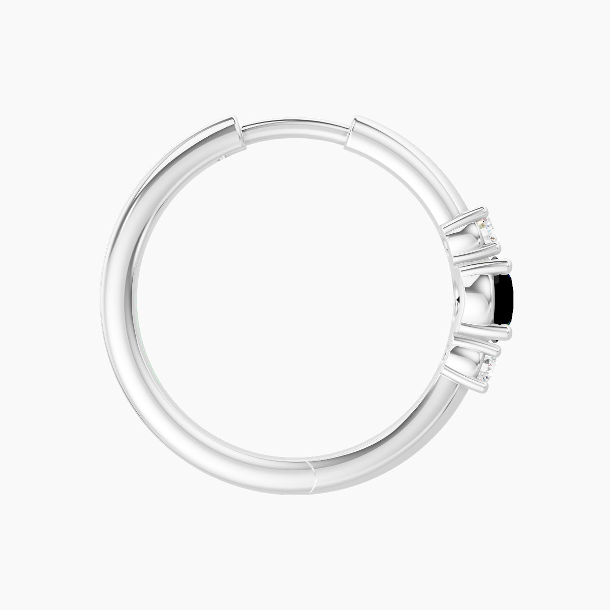 Grace | 18k White Gold 11 mm Trilogy Round Black Diamond & Diamond Hoop Piercing