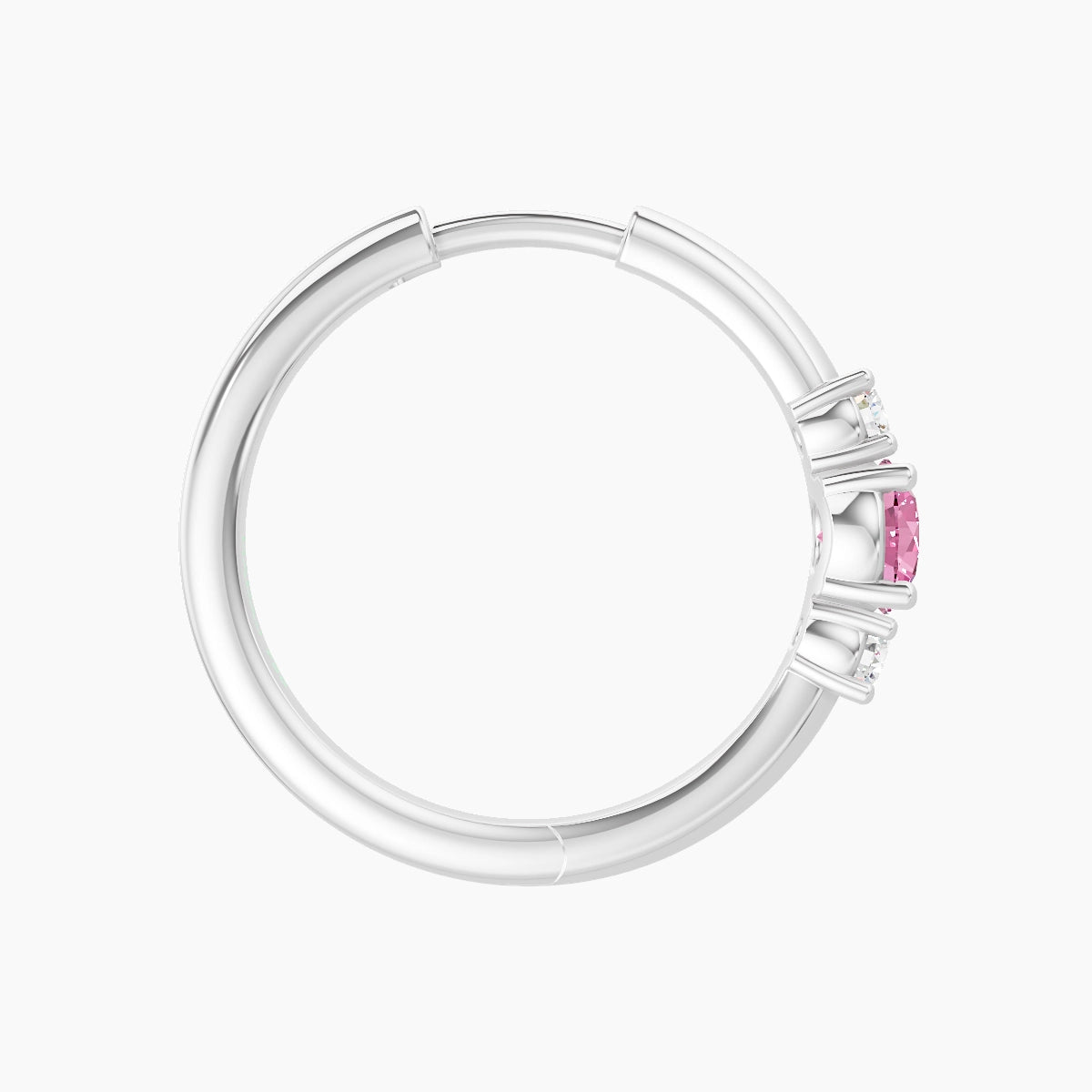 Grace | 18k White Gold 11 mm Trilogy Round Pink Sapphire & Diamond Hoop Piercing