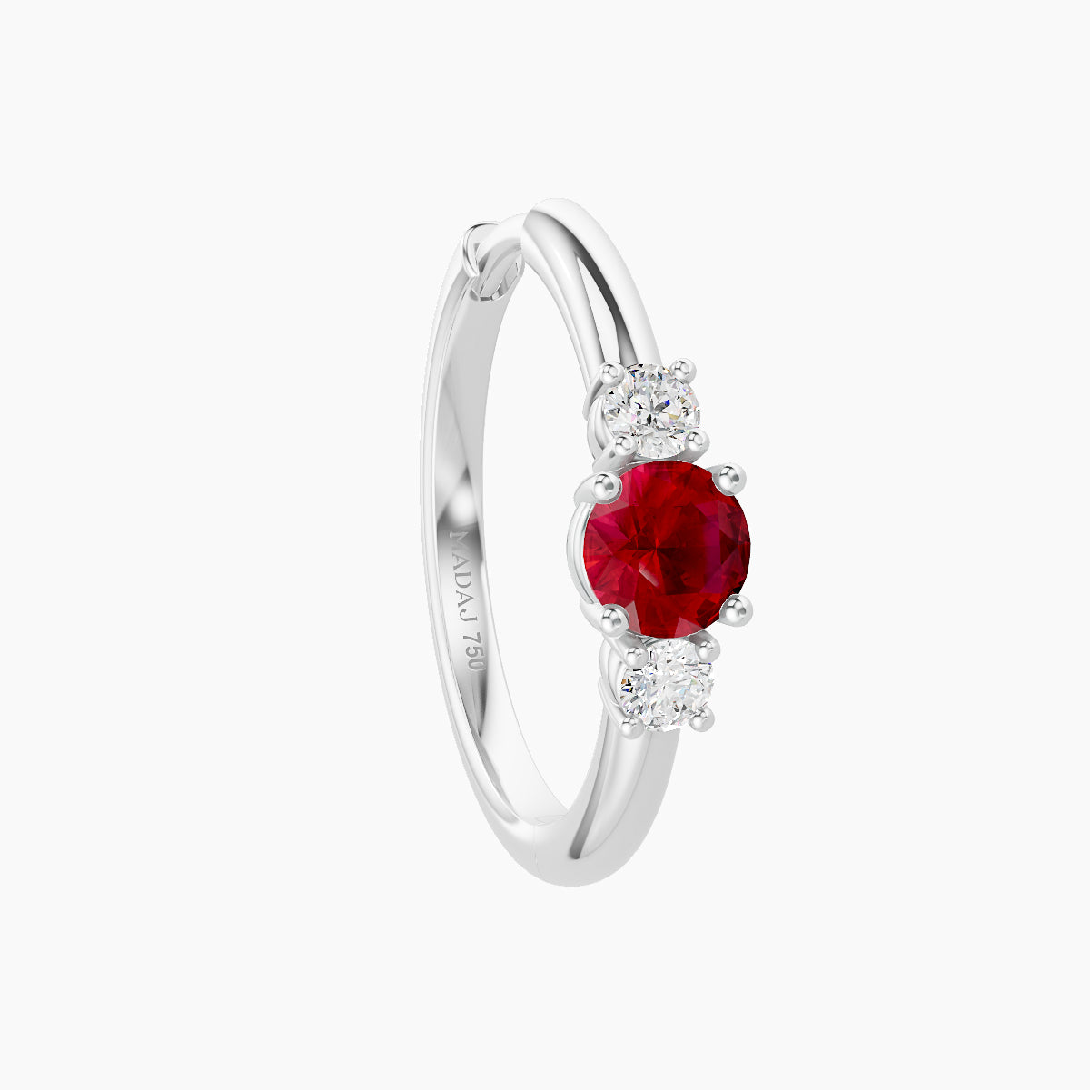 Grace | 18k White Gold 11 mm Trilogy Round Ruby & Diamond Hoop Piercing