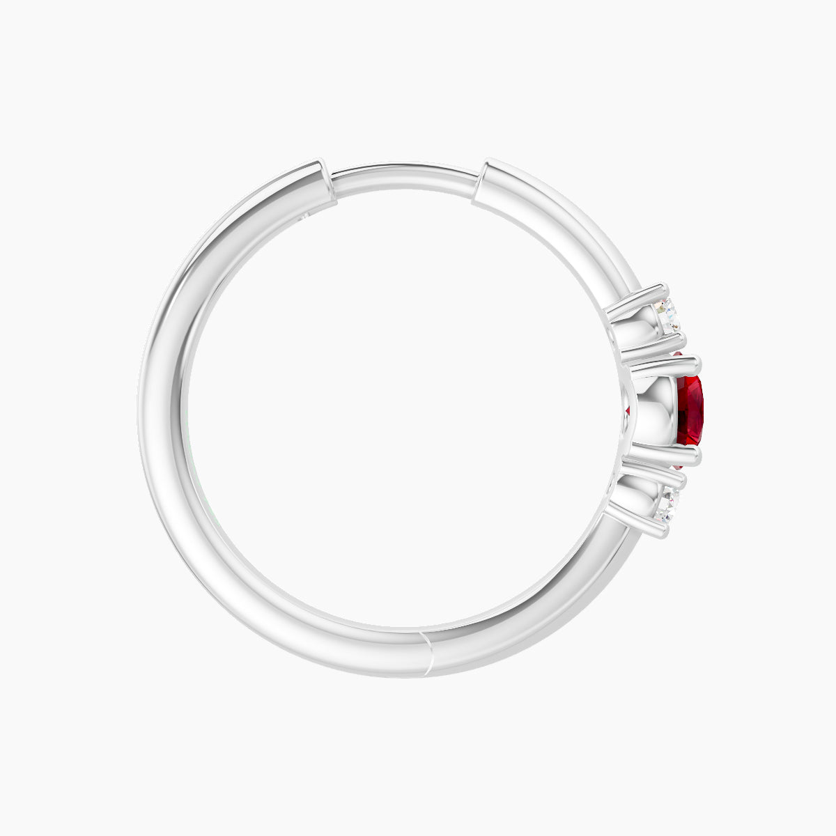 Grace | 18k White Gold 11 mm Trilogy Round Ruby & Diamond Hoop Piercing