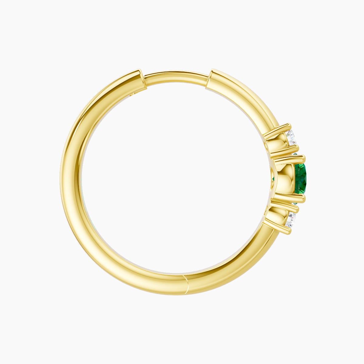 Grace | 18k Yellow Gold 11 mm Trilogy Round Emerald & Diamond Hoop Piercing