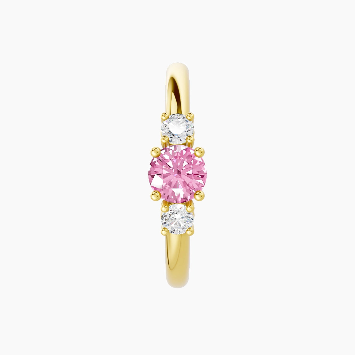 Grace | 18k Yellow Gold 11 mm Trilogy Round Pink Sapphire & Diamond Hoop Piercing