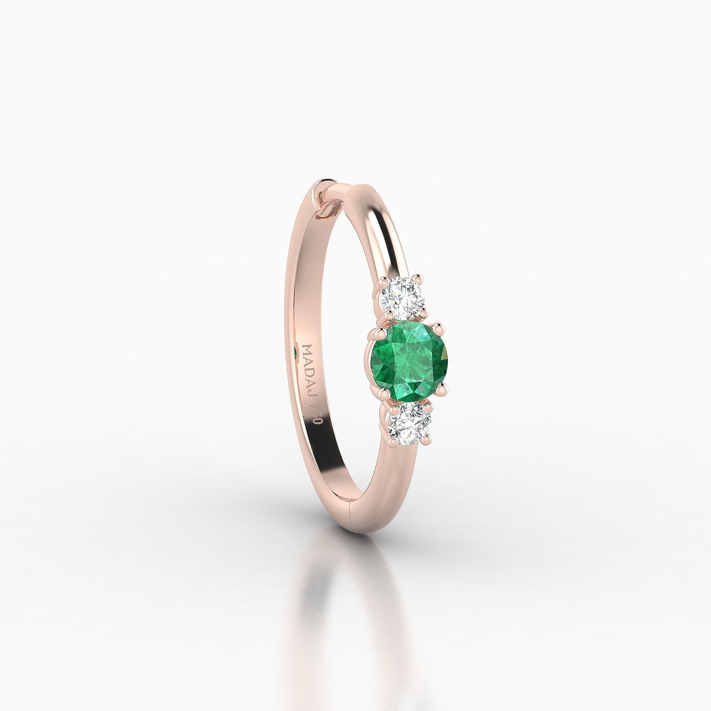 Grace | 18k Rose Gold 11 mm Trilogy Round Emerald & Diamond Hoop Piercing