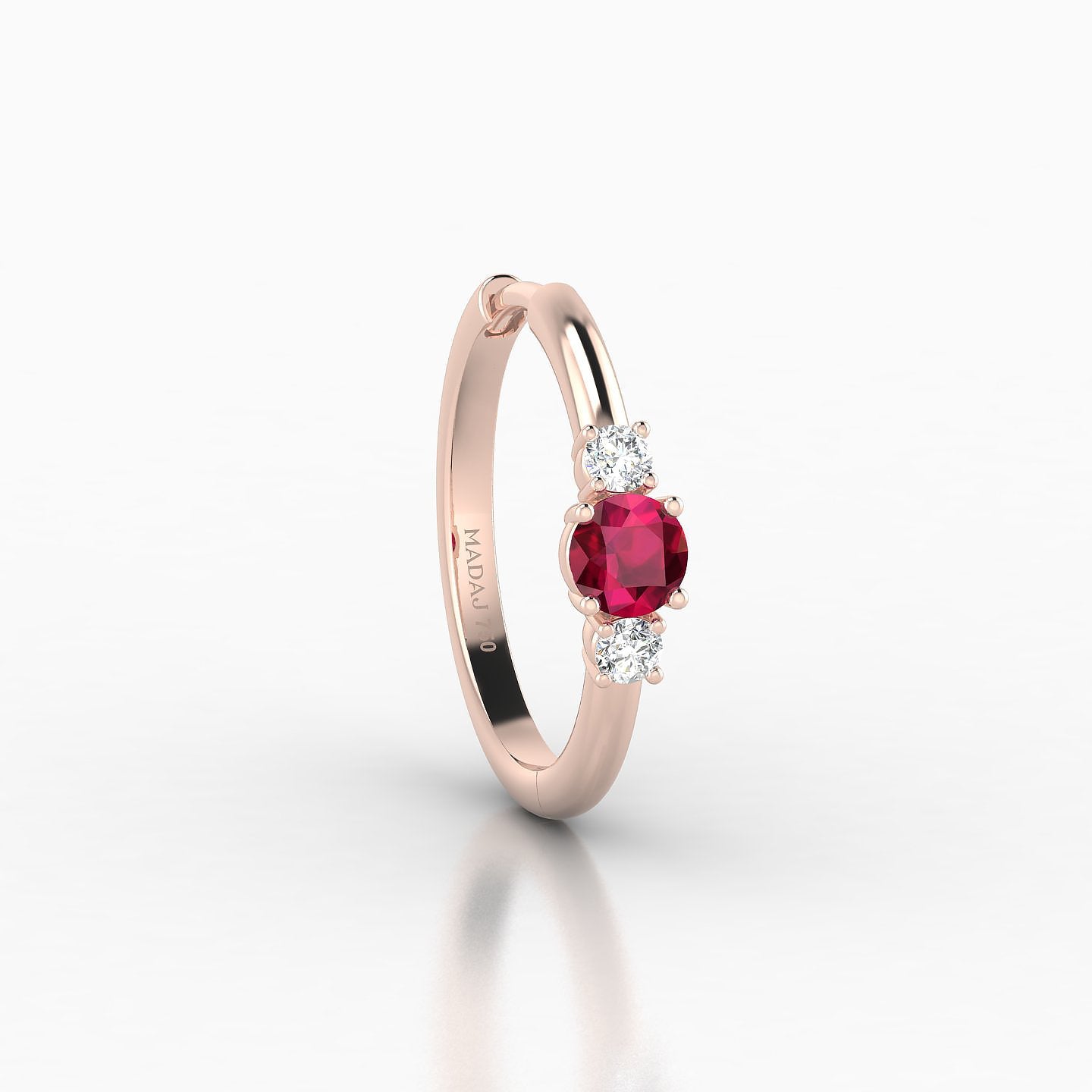 Grace | 18k Rose Gold 11 mm Trilogy Round Ruby & Diamond Hoop Piercing