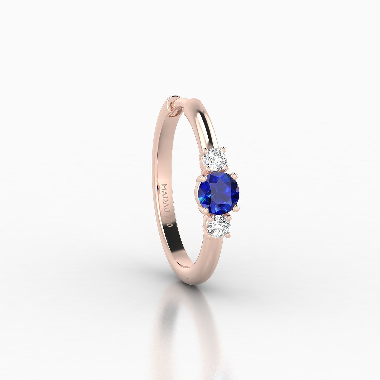 Grace | 18k Rose Gold 11 mm Trilogy Round Sapphire & Diamond Hoop Piercing