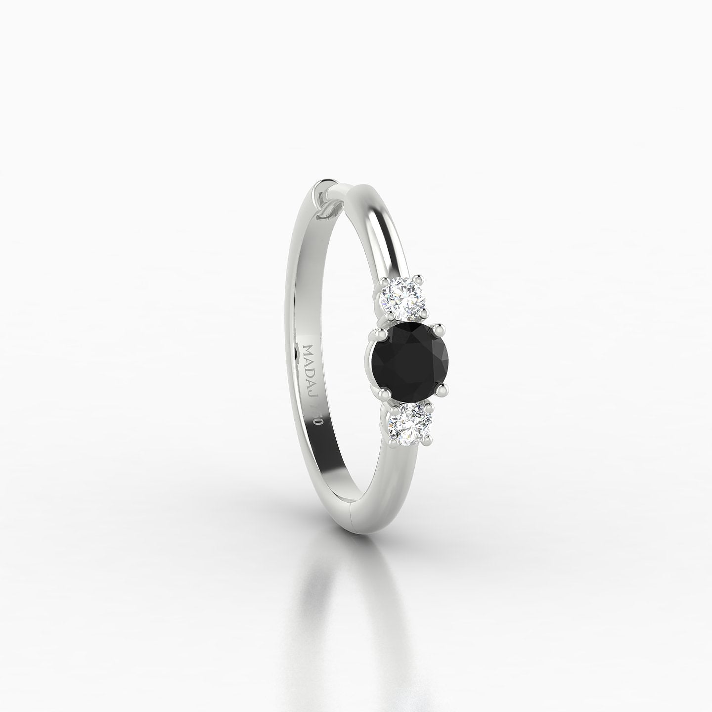 Grace | 18k White Gold 11 mm Trilogy Round Black Diamond & Diamond Hoop Piercing