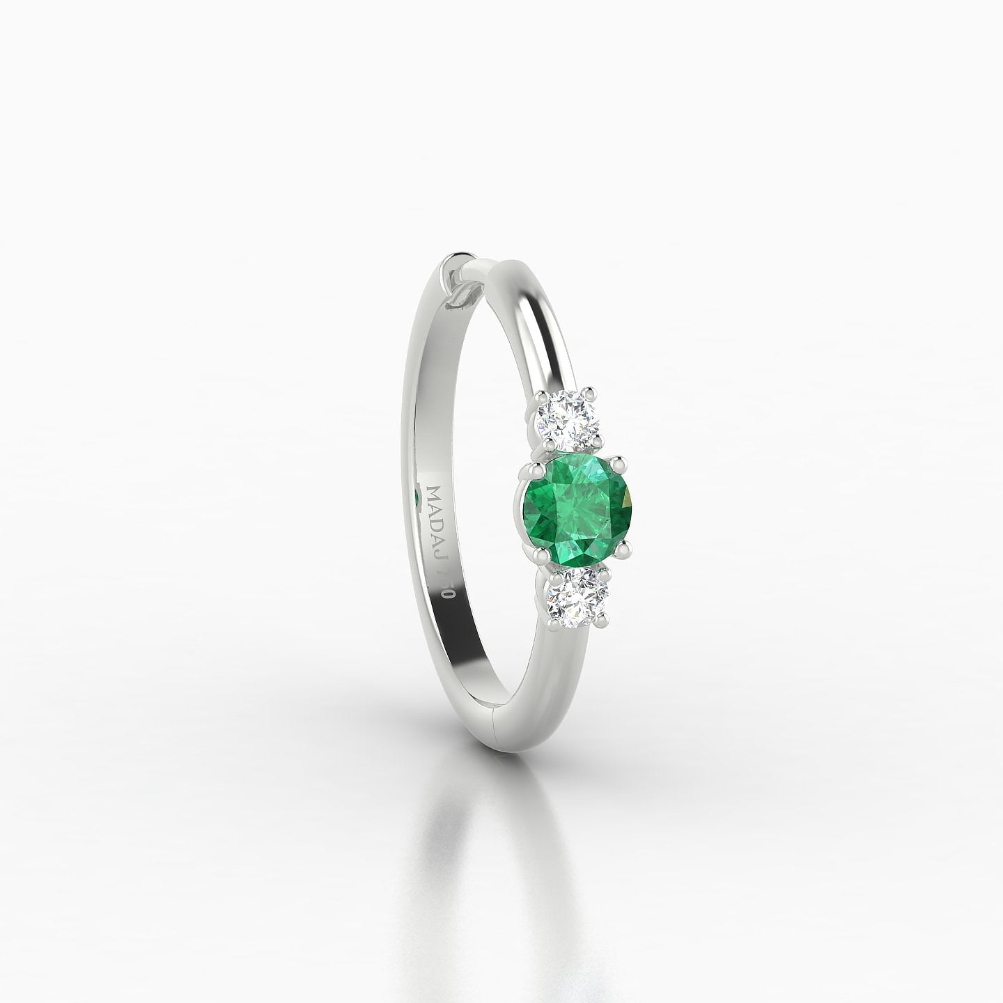 Grace | 18k White Gold 11 mm Trilogy Round Emerald & Diamond Hoop Piercing