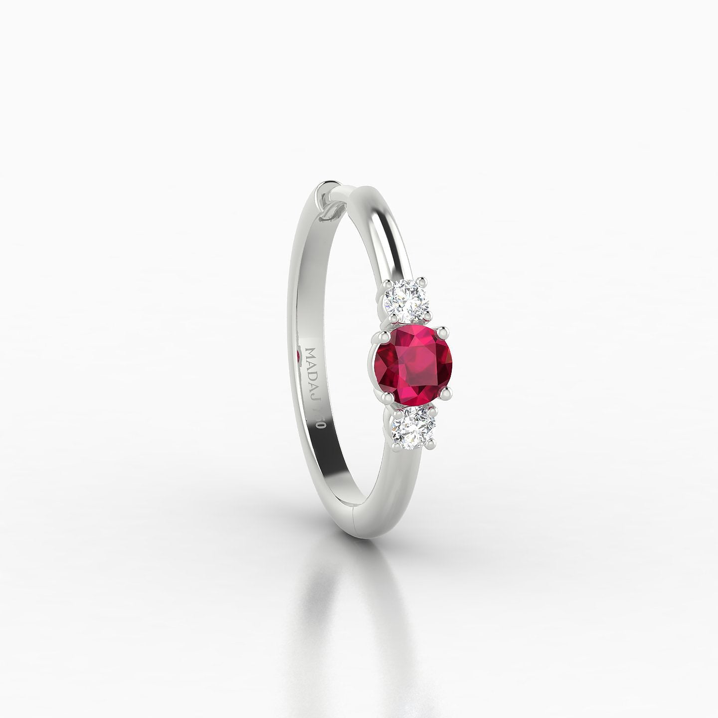 Grace | 18k White Gold 11 mm Trilogy Round Ruby & Diamond Hoop Piercing