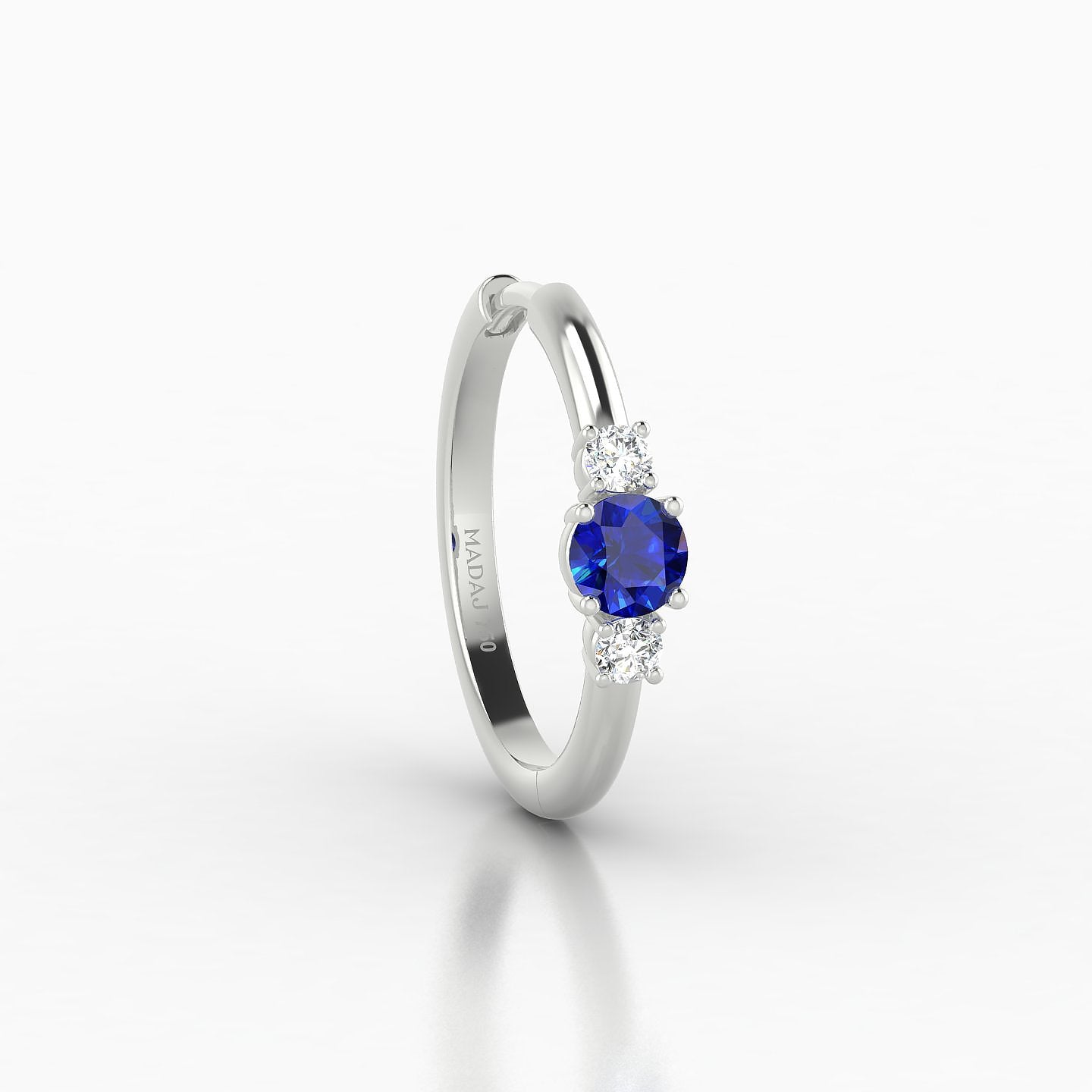 Grace | 18k White Gold 11 mm Trilogy Round Sapphire & Diamond Hoop Piercing