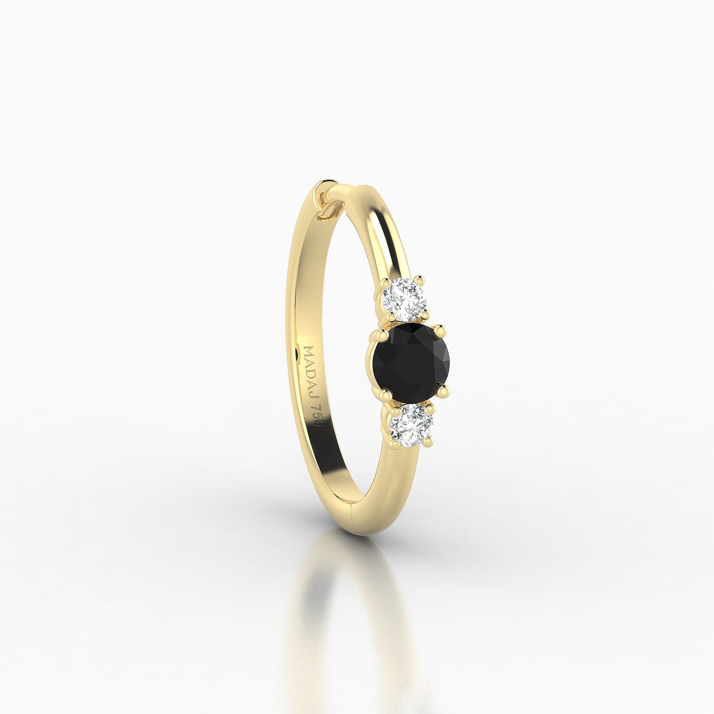 Grace | 18k Yellow Gold 11 mm Trilogy Round Black Diamond & Diamond Hoop Piercing