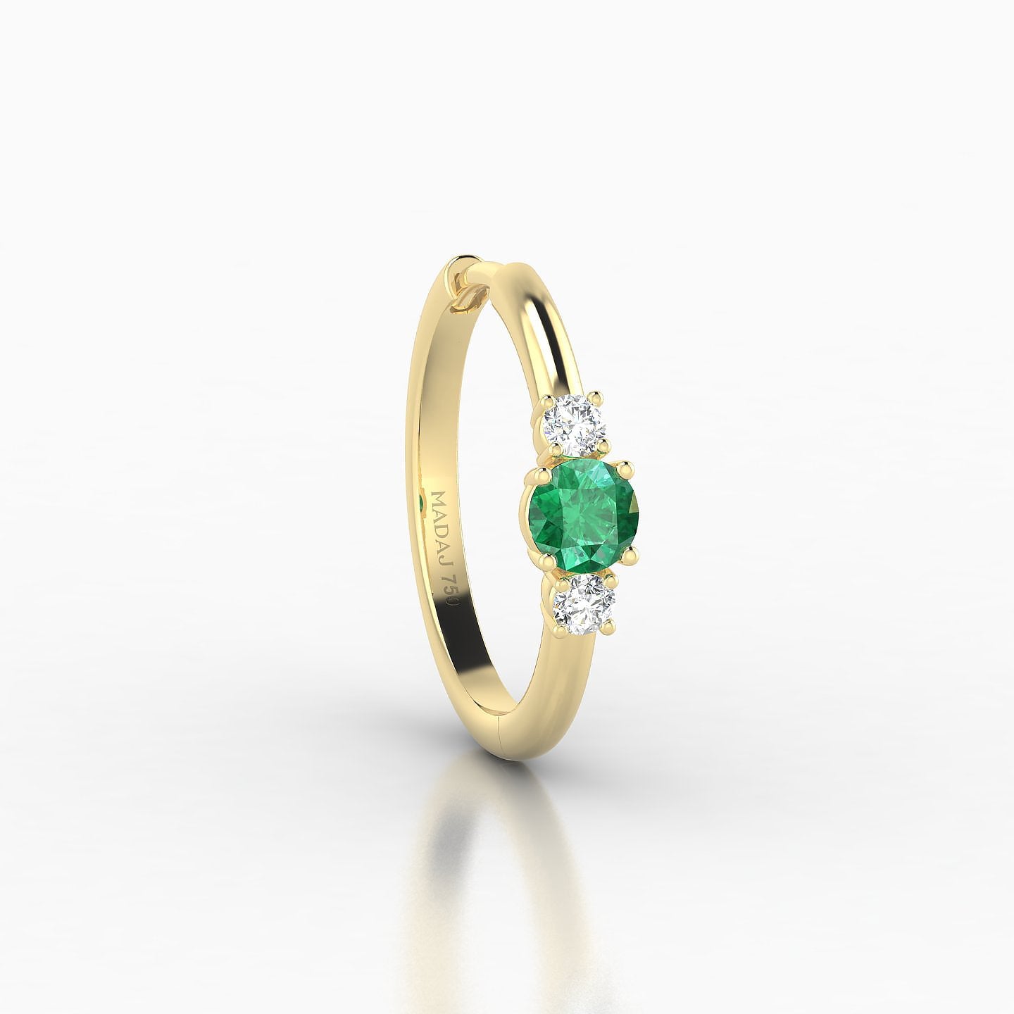 Grace | 18k Yellow Gold 11 mm Trilogy Round Emerald & Diamond Hoop Piercing