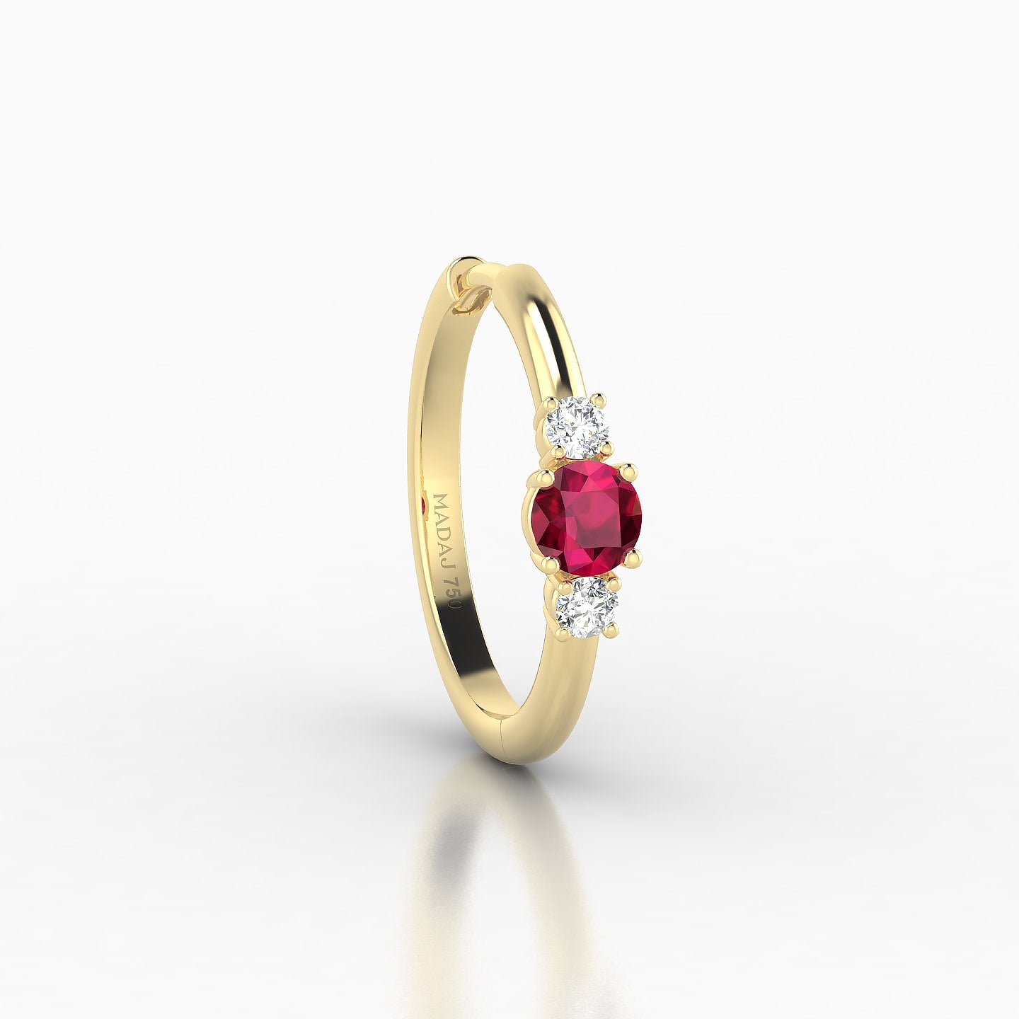 Grace | 18k Yellow Gold 11 mm Trilogy Round Ruby & Diamond Hoop Piercing