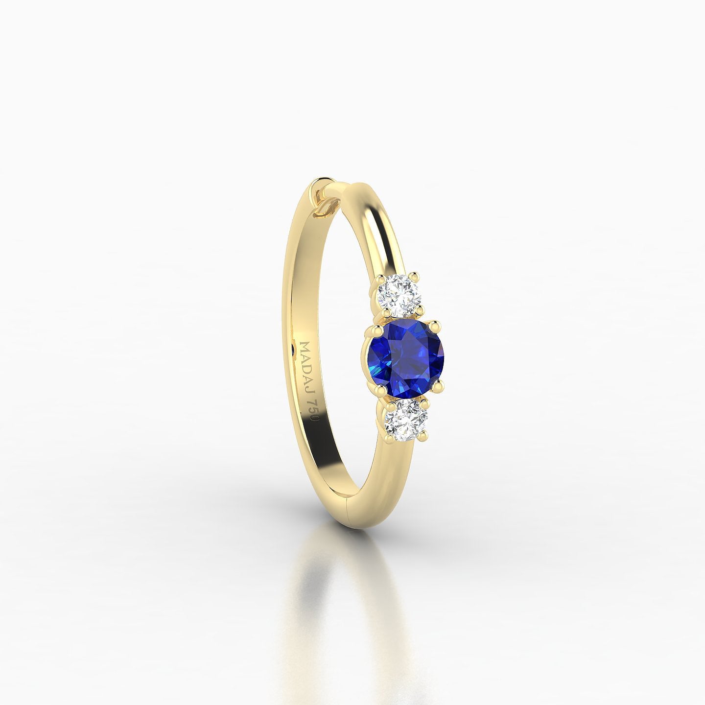 Grace | 18k Yellow Gold 11 mm Trilogy Round Sapphire & Diamond Hoop Piercing