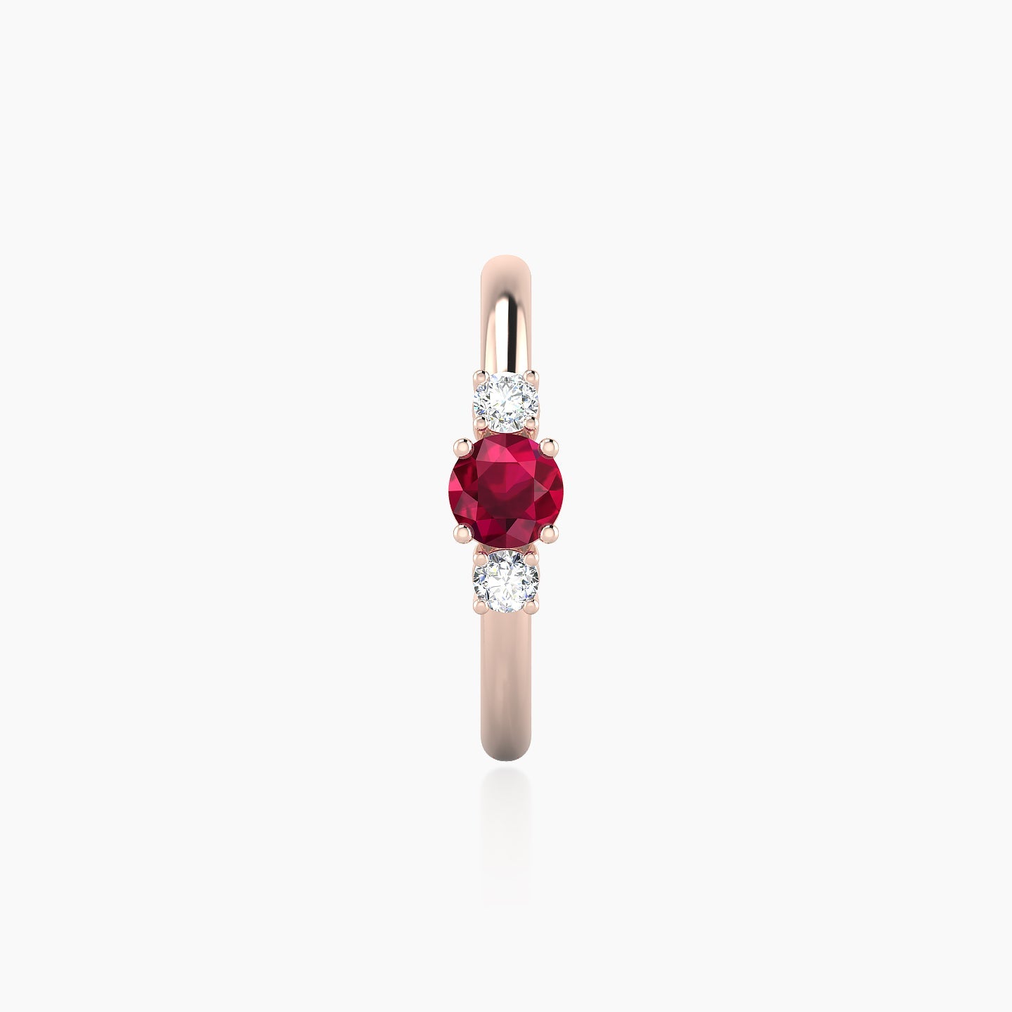 Grace | 18k Rose Gold 11 mm Trilogy Round Ruby & Diamond Hoop Piercing