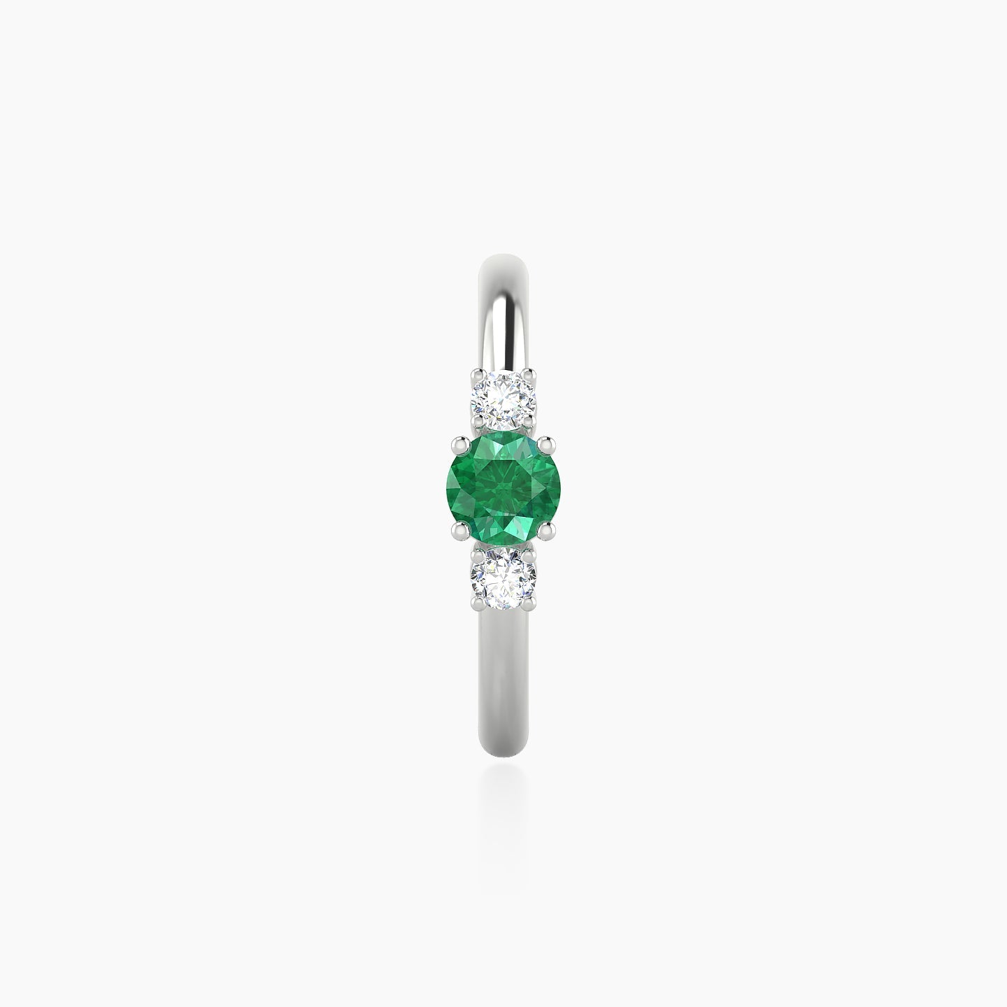 Grace | 18k White Gold 11 mm Trilogy Round Emerald & Diamond Hoop Piercing