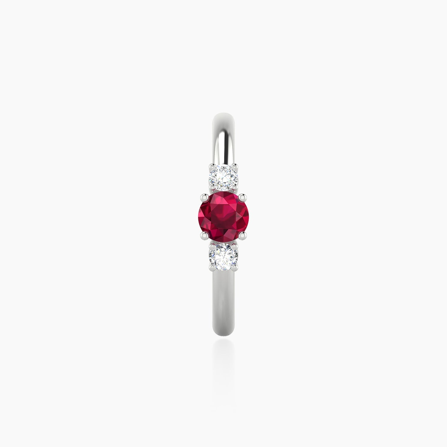 Grace | 18k White Gold 11 mm Trilogy Round Ruby & Diamond Hoop Piercing