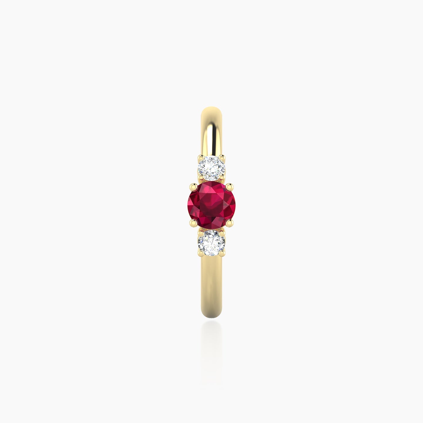 Grace | 18k Yellow Gold 11 mm Trilogy Round Ruby & Diamond Hoop Piercing