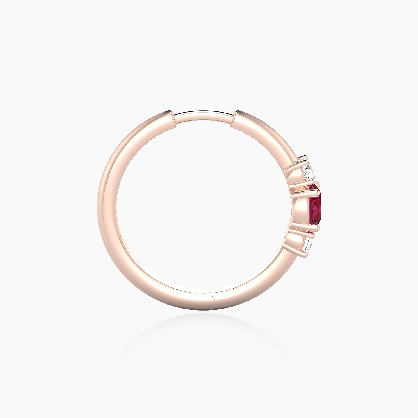 Grace | 18k Rose Gold 11 mm Trilogy Round Ruby & Diamond Hoop Piercing