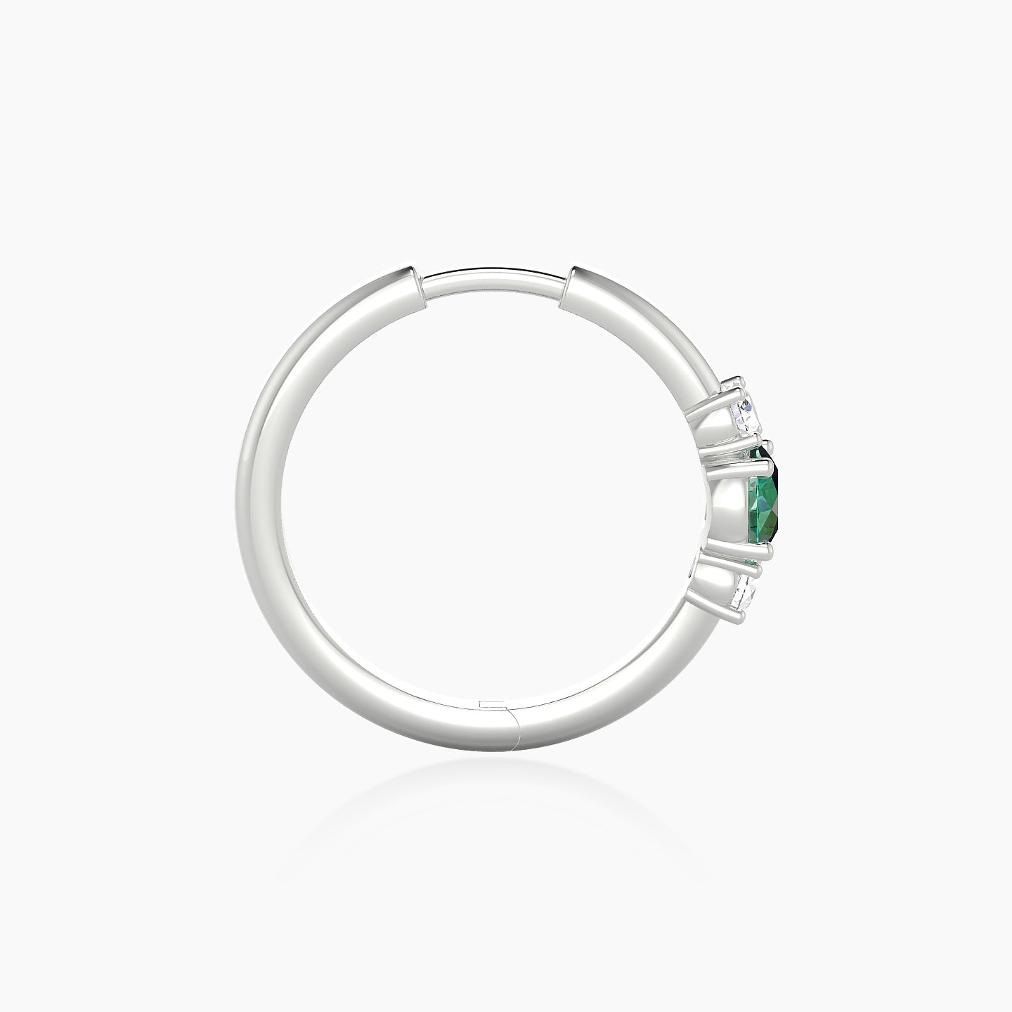 Grace | 18k White Gold 11 mm Trilogy Round Emerald & Diamond Hoop Piercing