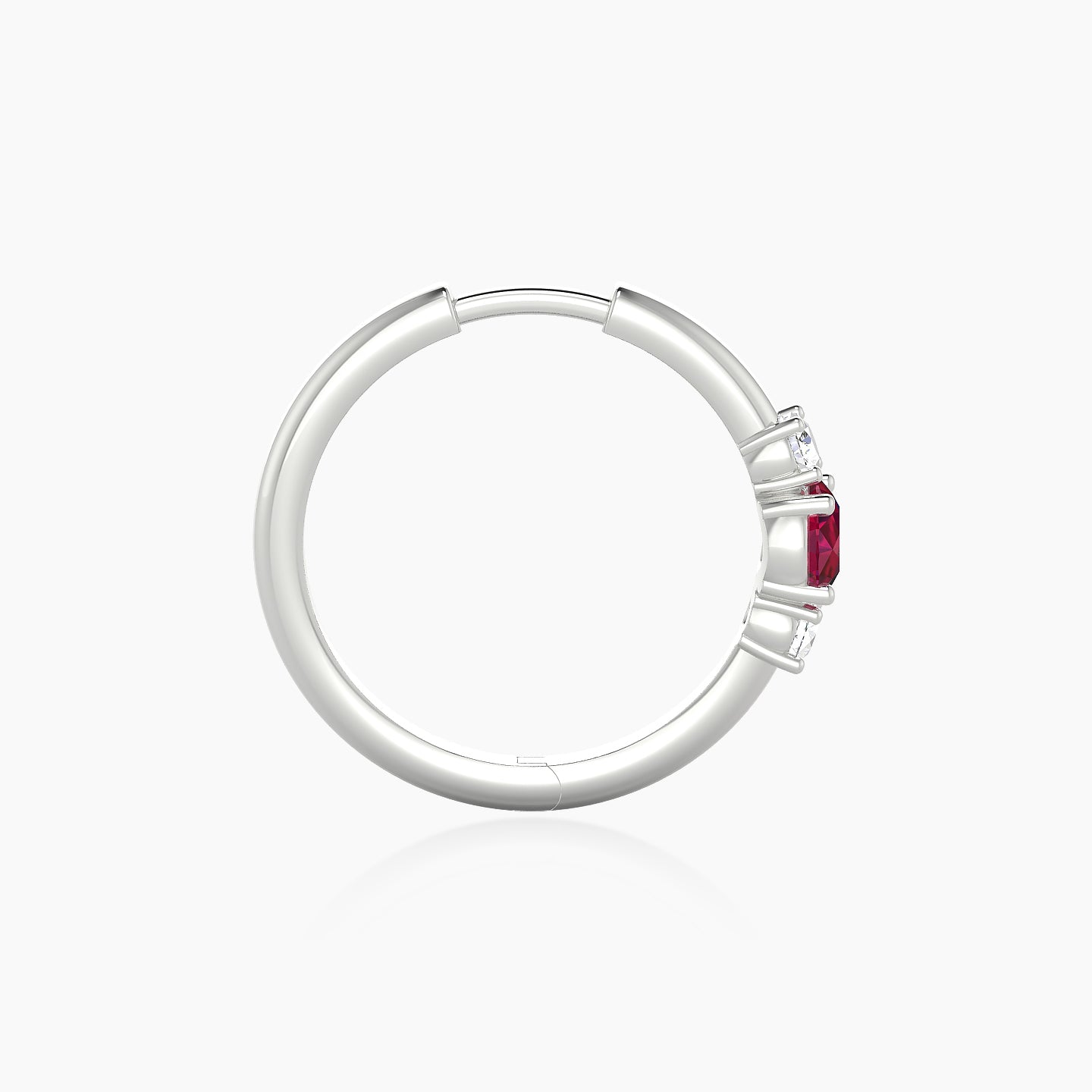 Grace | 18k White Gold 11 mm Trilogy Round Ruby & Diamond Hoop Piercing