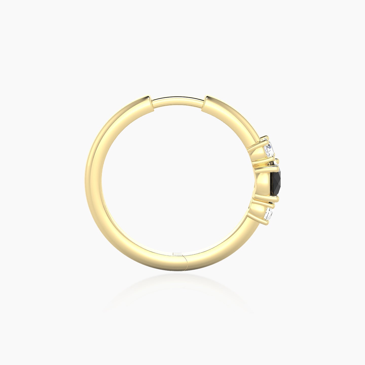 Grace | 18k Yellow Gold 11 mm Trilogy Round Black Diamond & Diamond Hoop Piercing