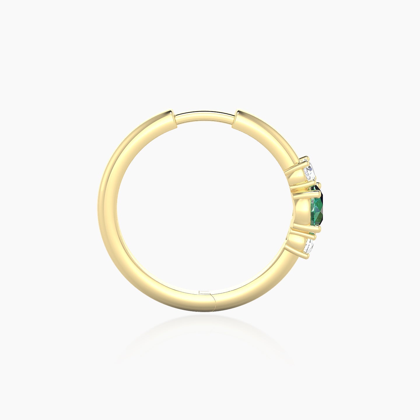 Grace | 18k Yellow Gold 11 mm Trilogy Round Emerald & Diamond Hoop Piercing