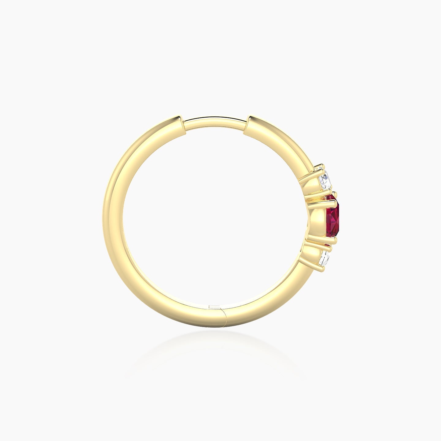 Grace | 18k Yellow Gold 11 mm Trilogy Round Ruby & Diamond Hoop Piercing