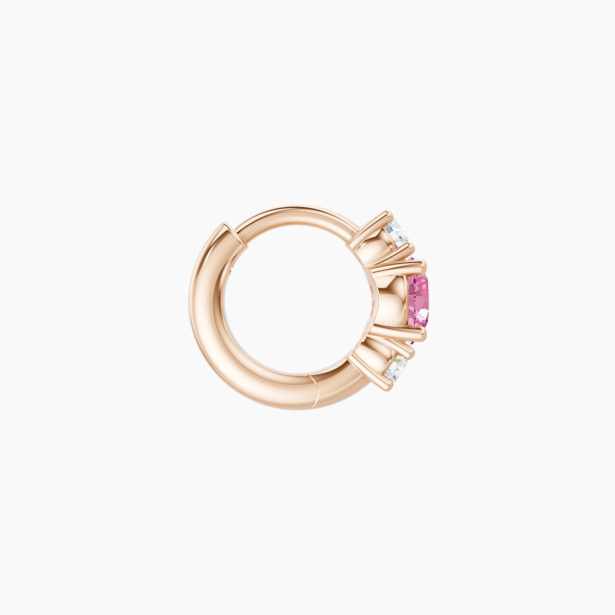 Grace | 18k Rose Gold 5 mm Trilogy Round Pink Sapphire & Diamond Hoop Piercing