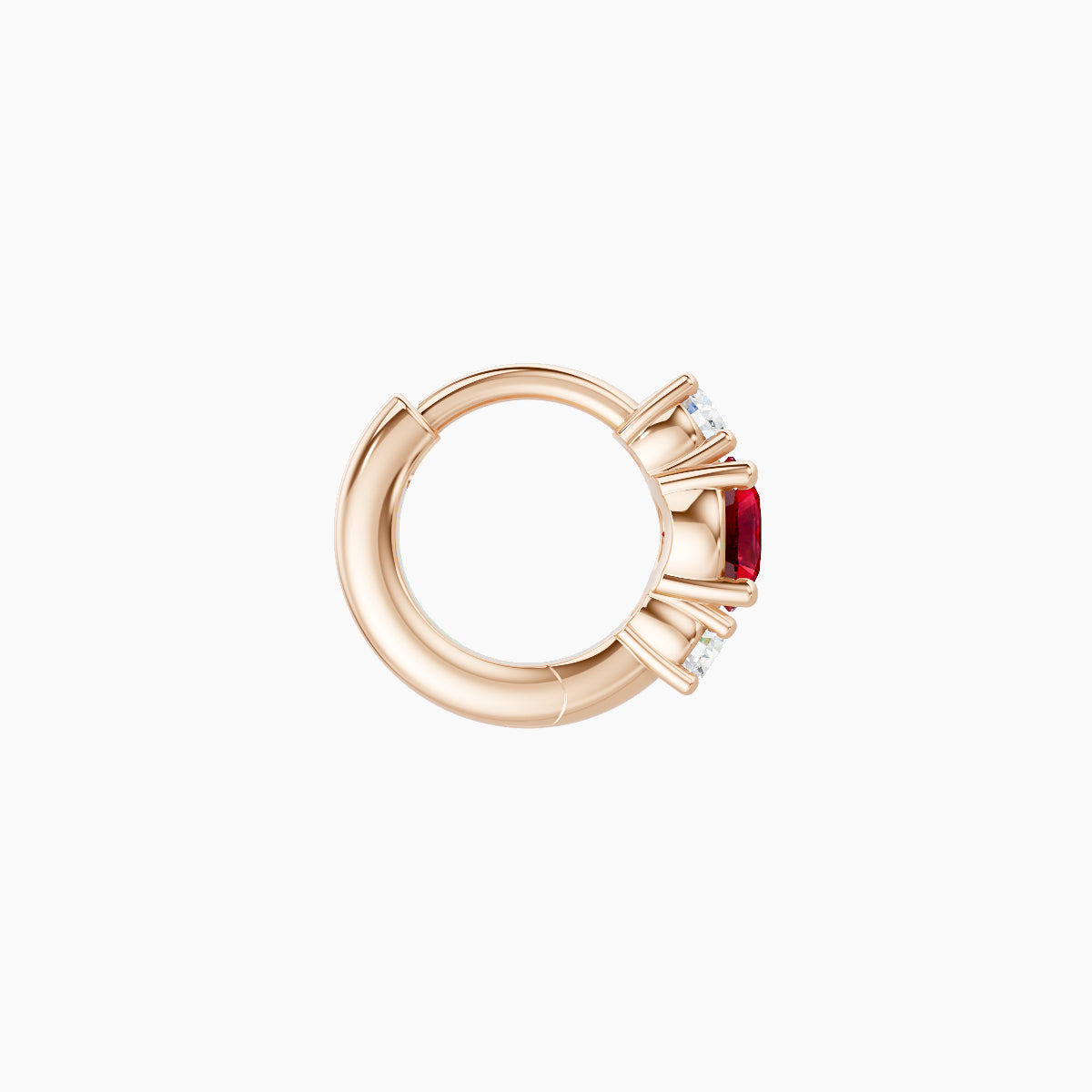 Grace | 18k Rose Gold 5 mm Trilogy Round Ruby & Diamond Hoop Piercing