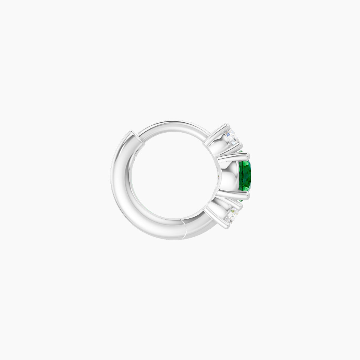 Grace | 18k White Gold 5 mm Trilogy Round Emerald & Diamond Hoop Piercing