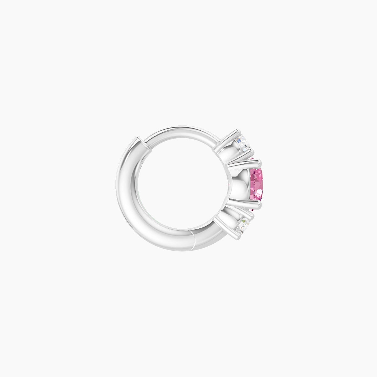 Grace | 18k White Gold 5 mm Trilogy Round Pink Sapphire & Diamond Hoop Piercing