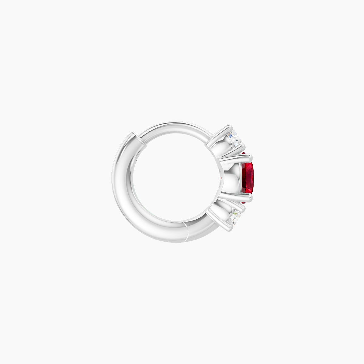 Grace | 18k White Gold 5 mm Trilogy Round Ruby & Diamond Hoop Piercing