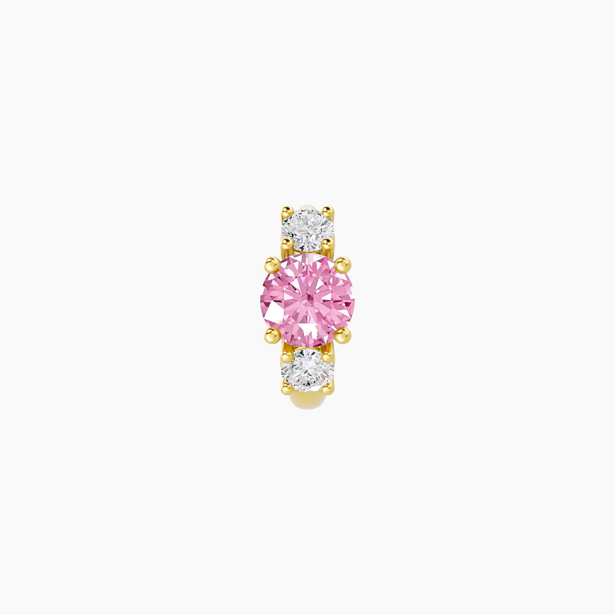 Grace | 18k Yellow Gold 5 mm Trilogy Round Pink Sapphire & Diamond Hoop Piercing