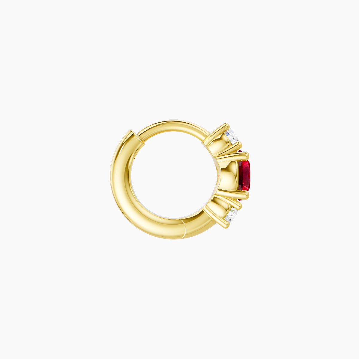 Grace | 18k Yellow Gold 5 mm Trilogy Round Ruby & Diamond Hoop Piercing