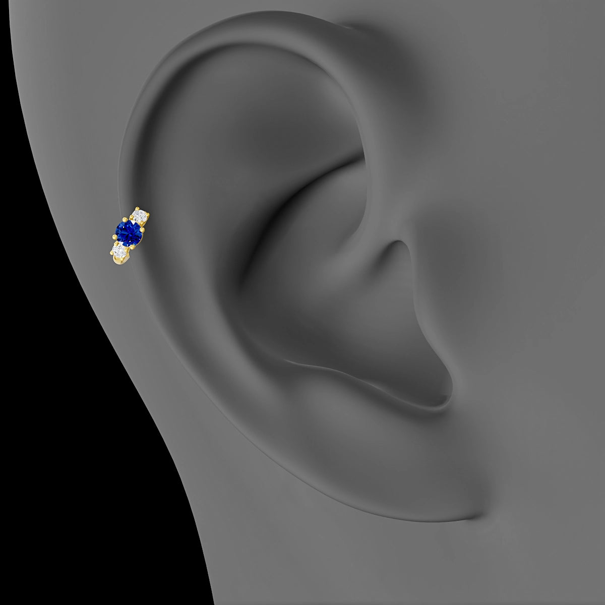 Grace | 18k Yellow Gold 5 mm Trilogy Round Sapphire & Diamond Hoop Piercing