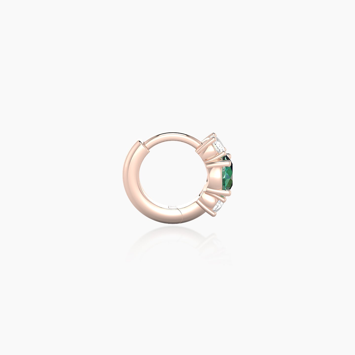 Grace | 18k Rose Gold 5 mm Trilogy Round Emerald & Diamond Hoop Piercing